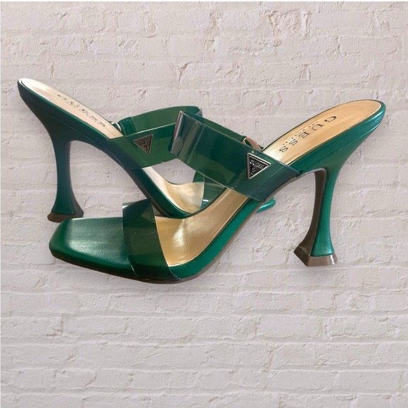 Guess Open Toe Hunter Green Clear High Heel Slip On Sandals Size 7 - Picture 5 of 6